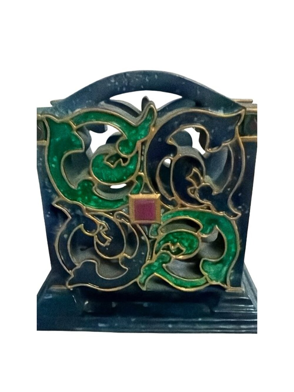 Pfaltzgraff Amalfi Classic Napkin Holder Pat Farrell Blue Green Scroll 199-666-0